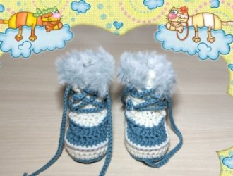 Babystiefel snow-Boots / Merinowolle , Winterweiss Petrol Nr. 2 Vorderseiten