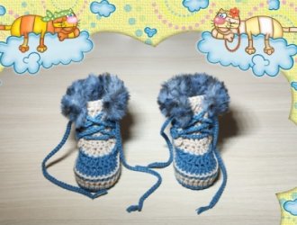 Babyfinkli-Snow-Boots-Beige-Jeansblau-meliert-Nr-326--0-3-Monate-0