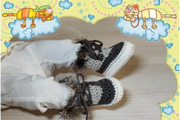 Babystiefel mit Pelzchen Baumwolle , Naturtöne 1