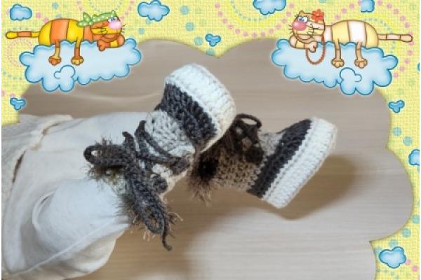 Babystiefel mit Pelzchen Baumwolle , Naturtöne 2
