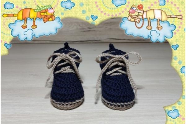Baby Boots Merinowolle Nachtblau Schnürung gebunden